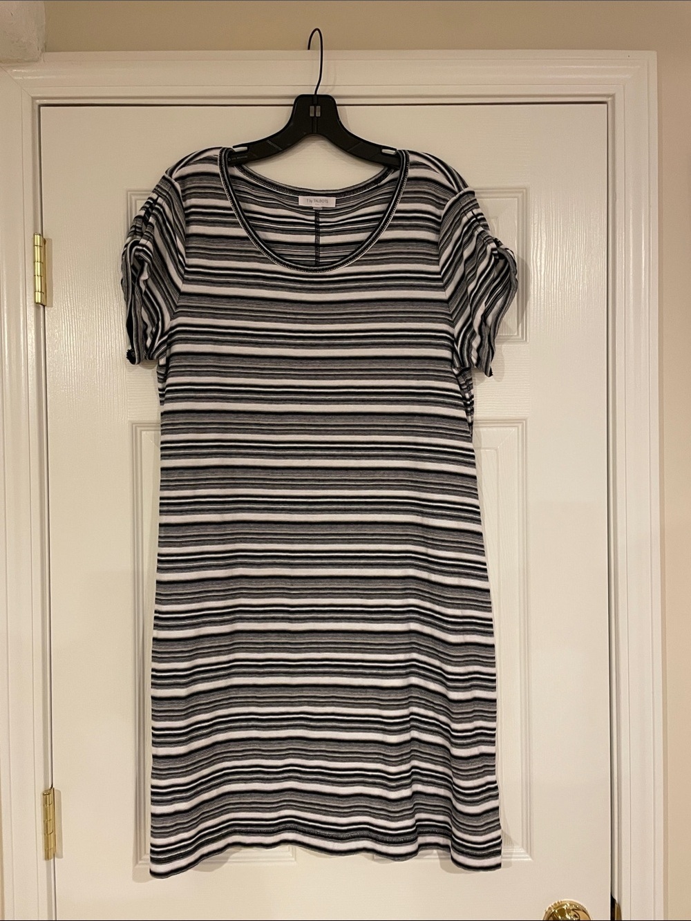 Talbots Black & White Striped Short-Sleeve Shift Dress